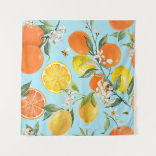 Watercolor Citrus Fruits: Hand Drawn Tapestry