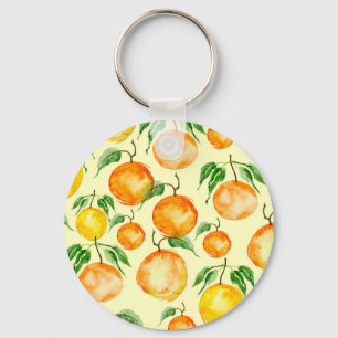 Watercolor citrus fruits, tropical pattern. keychain