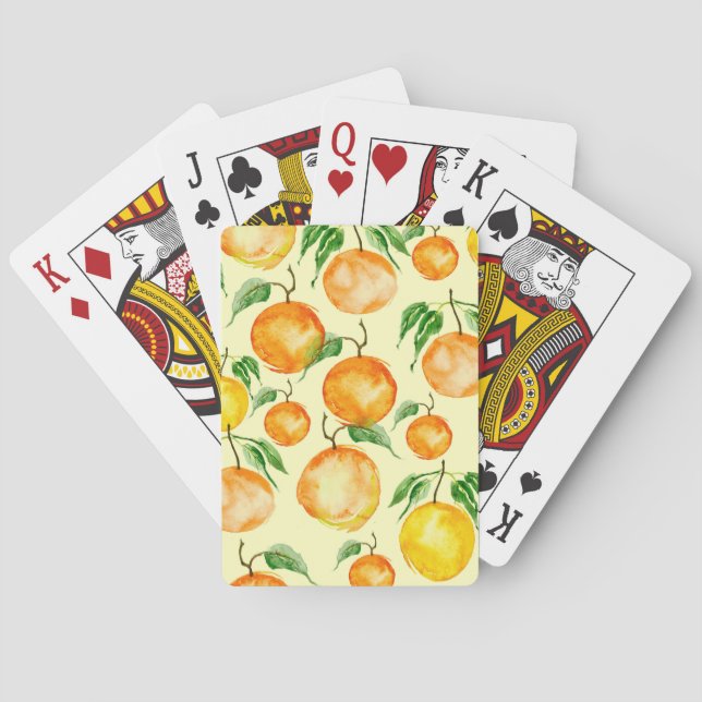 Watercolor citrus fruits, tropical pattern. playing cards (Back)