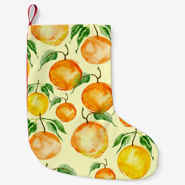 Watercolor citrus fruits, tropical pattern. small christmas stocking (Front)