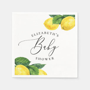 Watercolor citrus garden. Lemon script baby shower Napkin