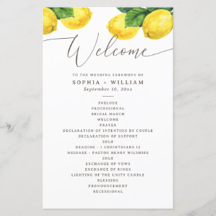 Watercolor citrus garden lemon wedding program