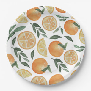 Watercolor Citrus Garden Orange Wedding Dessert Paper Plate