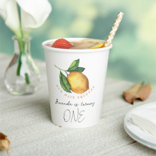 Watercolor citrus lemon 1st birthday party paper cups