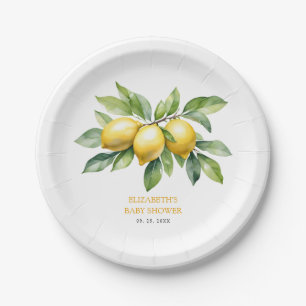Watercolor Citrus Lemon Baby Shower Paper Plate