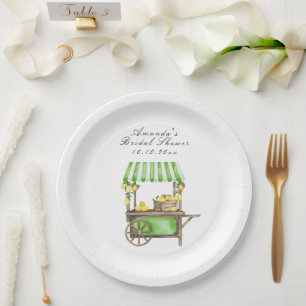 Watercolor Citrus Lemon Cart Bridal Shower Paper Plate