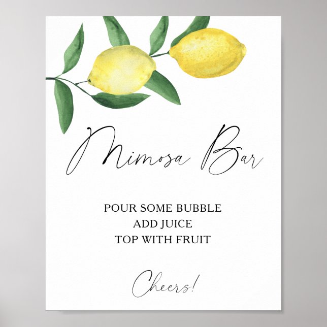 Watercolor citrus lemon - mimosa bar poster (Front)
