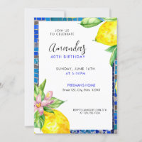 Watercolor Citrus Lemon Mosaic 40th Birthday