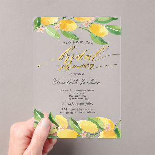 Watercolor Citrus Lemons  Bridal Shower  Acrylic Invitations