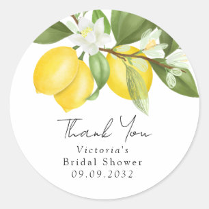 Watercolor Citrus Lemons Bridal Shower Favour Classic Round Sticker