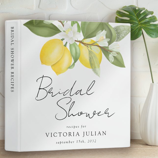 Watercolor Citrus Lemons Bridal Shower Recipe Binder (Creator Uploaded)