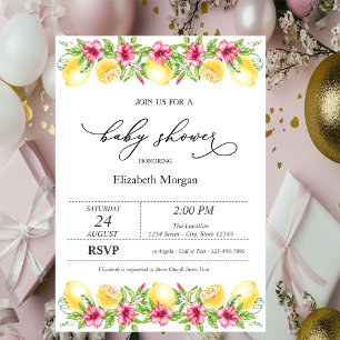 Watercolor Citrus Lemons Hibiscus Baby Shower  Invitation