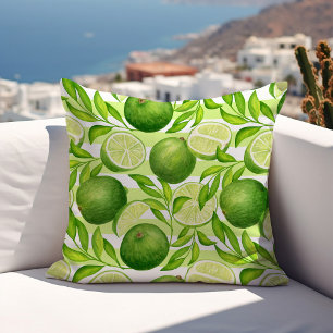 Watercolor Citrus Limes Pattern Summer Outdoor Pillow