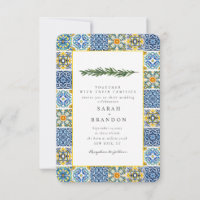 Watercolor Citrus Mediterranean Blue tile Wedding 