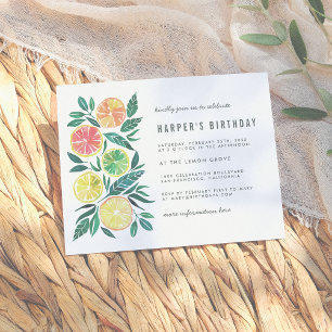 Watercolor Citrus Modern Birthday Party Invitation Postcard