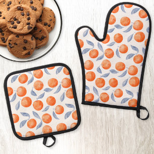Watercolor Citrus Orange Fruit Mediterranean Oven Mitt & Pot Holder Set