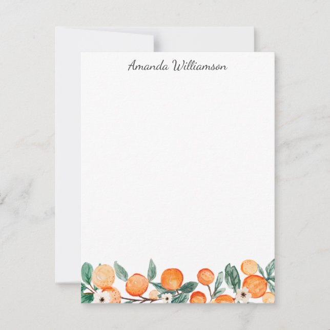 Watercolor Citrus Orange Fruit Personalized Card (Front)