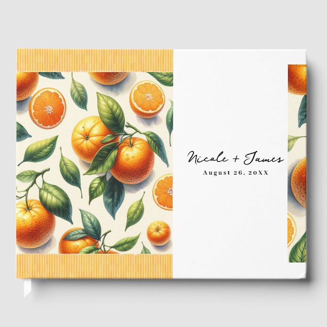 Watercolor Citrus Orange Leaves  Guest Book (Front)