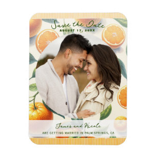 Watercolor Citrus Orange Leaves Save the Date Magnet
