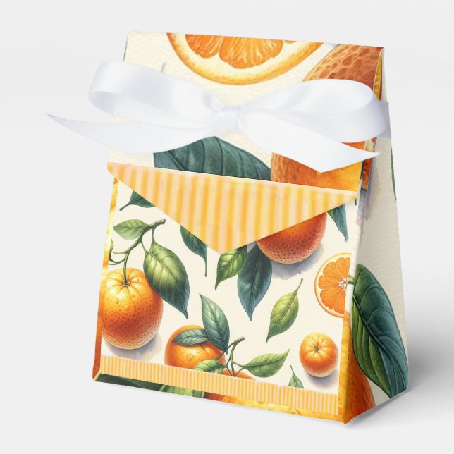 Watercolor Citrus Orange Leaves Wedding Favor Box (Front Side)