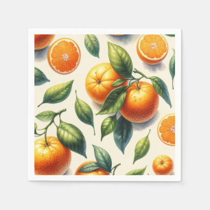 Watercolor Citrus Orange Leaves Wedding Napkin