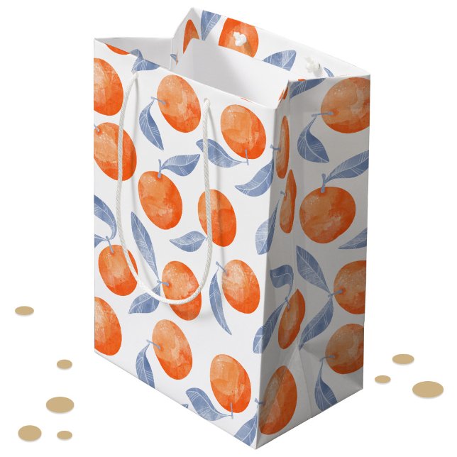Watercolor Citrus Oranges Mediterranean  Medium Gift Bag (Mediterannean citrus orange grove watercolor pattern gift bag)