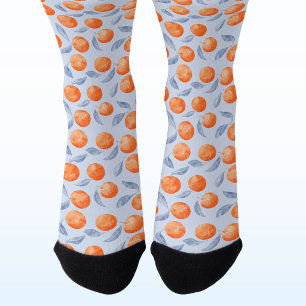 Watercolor Citrus Oranges Mediterranean Pale Blue Socks