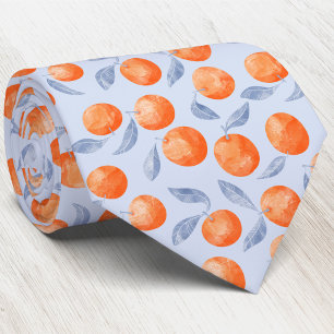 Watercolor Citrus Oranges Mediterranean Pale Blue Tie