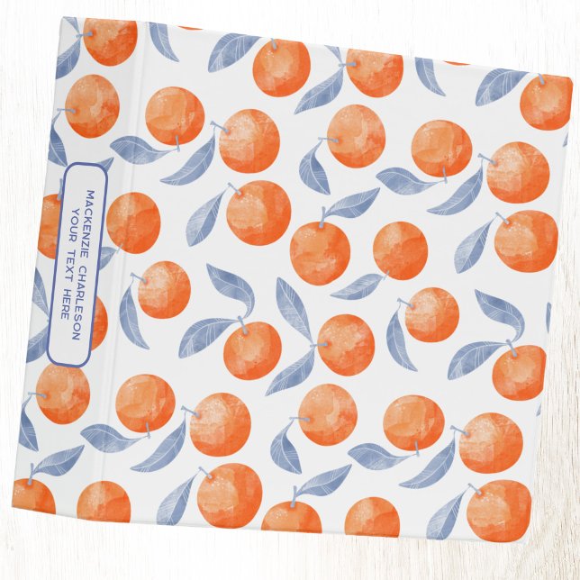 Watercolor Citrus Oranges Mediterranean Pattern Binder (Mediterranean citrus orange fruit watercolor pattern binder)
