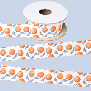 Watercolor Citrus Oranges Mediterranean  Satin Ribbon