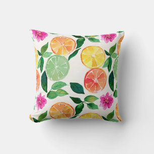 Watercolor Citrus Pattern Throw Pillow