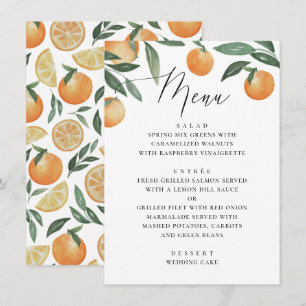 Watercolor citrus wedding. Summer floral garden Menu