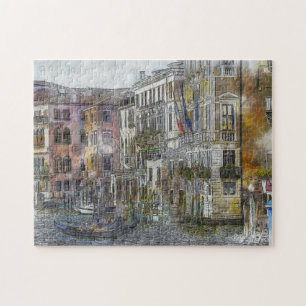 Watercolor City Illustration Jigsaw Puzzle