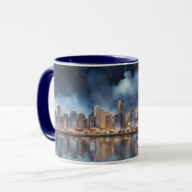 Watercolor City Night View with A Lake Mug (Front Left)