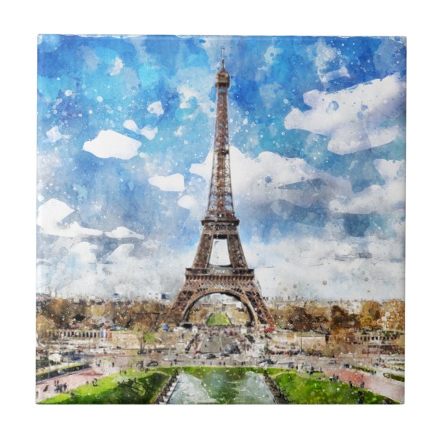Watercolor Cityscape Paris, Eiffel Toward Tile (Front)