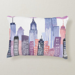 Watercolor Cityscape Skyline Accent Pillow