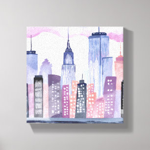 Watercolor Cityscape Skyline Canvas Print