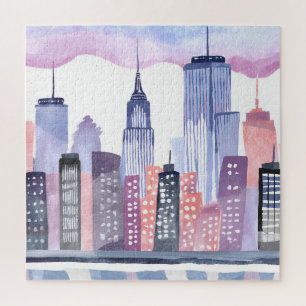Watercolor Cityscape Skyline Jigsaw Puzzle