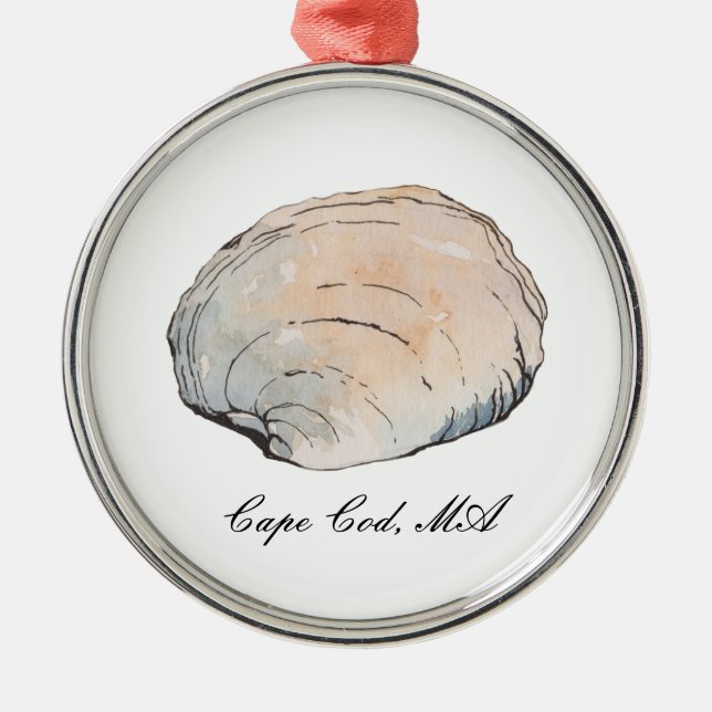 Watercolor Clam Seashell Beach Ornament (Front)