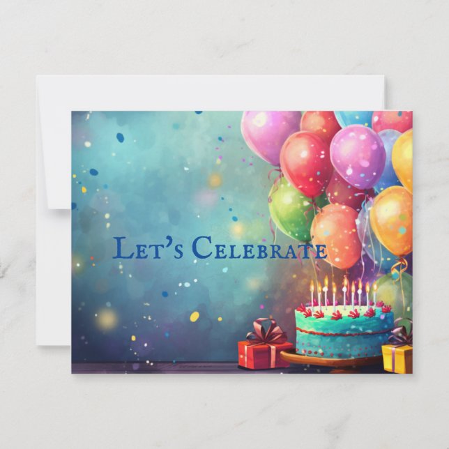Watercolor Classic Balloon Invitation de fête d'an (Devant)