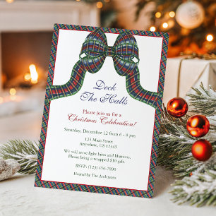 Watercolor Classic Christmas Plaid Bow Party Invitation
