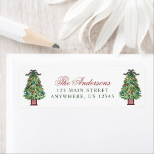 Watercolor Classic Plaid Bow Christmas Tree