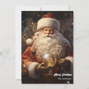 Watercolor classic Santa Claus in snowy forest Holiday Card