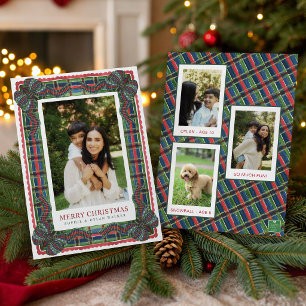 Watercolor Classic Tartan Plaid Ribbon Photo Holiday Card