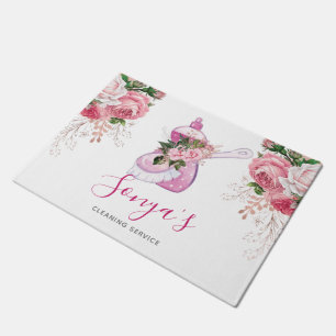 Watercolor Cleaning Service Pink dish soap Doormat