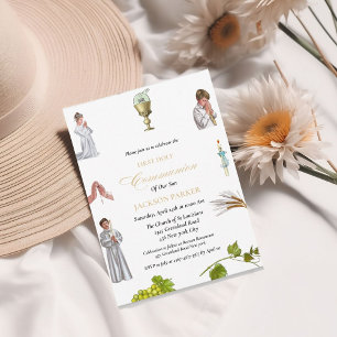 Watercolor Clipart first holy communion  Invitation