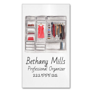Watercolor Closet Organizer Vertical   Magnetic Business Card