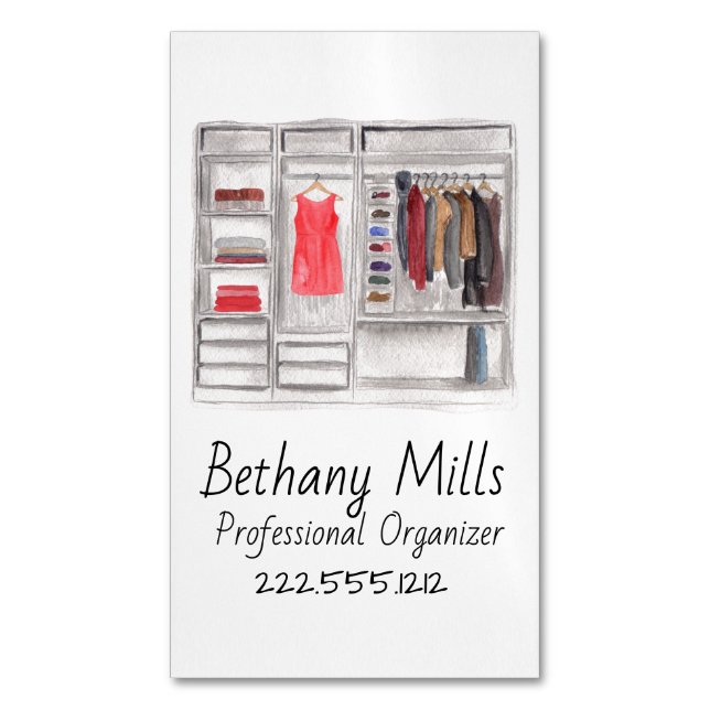 Watercolor Closet Organizer Vertical   Magnetic Business Card (Front Vertical)