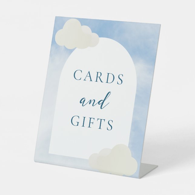 Watercolor Cloud 9 Baby Shower Cards & Gifts Pedestal Sign (Front)
