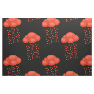 Watercolor Cloud Rain Love Red Heart Valentine Day Fabric